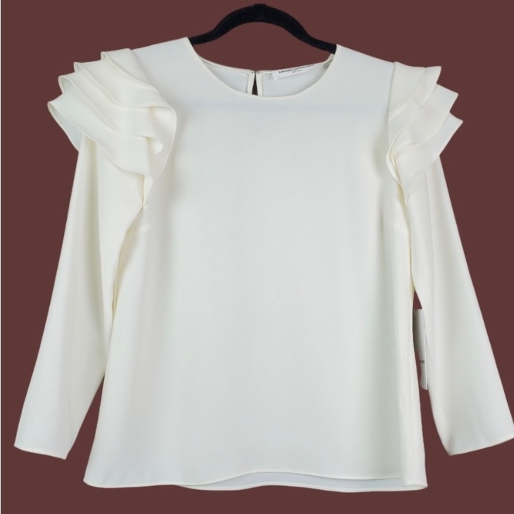 AMANDA UPRICHARD Ivory Margaret Ruffle Top XS